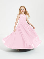 Abiti Damigella Junior Lunghi Top In Pizzo Trasparente Rosa Bonbon