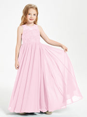 Abiti Damigella Junior Lunghi Top In Pizzo Trasparente Rosa Bonbon