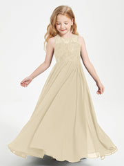 Abiti Damigella Junior Lunghi Top In Pizzo Trasparente Champagne