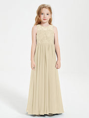 Abiti Damigella Junior Lunghi Top In Pizzo Trasparente Champagne