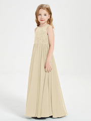 Abiti Damigella Junior Lunghi Top In Pizzo Trasparente Champagne