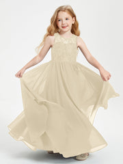 Abiti Damigella Junior Lunghi Top In Pizzo Trasparente Champagne