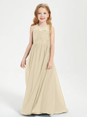 Abiti Damigella Junior Lunghi Top In Pizzo Trasparente Champagne