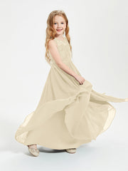 Abiti Damigella Junior Lunghi Top In Pizzo Trasparente Champagne