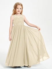 Abiti Damigella Junior Lunghi Top In Pizzo Trasparente Champagne