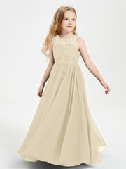 Abiti Damigella Junior Lunghi Top In Pizzo Trasparente Champagne