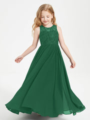 Abiti Damigella Junior Lunghi Top In Pizzo Trasparente Verde Scuro