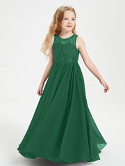 Abiti Damigella Junior Lunghi Top In Pizzo Trasparente Verde Scuro