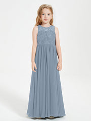 Abiti Damigella Junior Lunghi Top In Pizzo Trasparente Azzurro Polvere