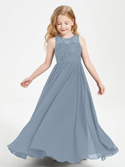 Abiti Damigella Junior Lunghi Top In Pizzo Trasparente Azzurro Polvere