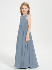 Abiti Damigella Junior Lunghi Top In Pizzo Trasparente Azzurro Polvere