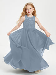 Abiti Damigella Junior Lunghi Top In Pizzo Trasparente Azzurro Polvere