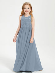 Abiti Damigella Junior Lunghi Top In Pizzo Trasparente Azzurro Polvere
