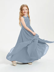 Abiti Damigella Junior Lunghi Top In Pizzo Trasparente Azzurro Polvere