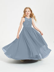 Abiti Damigella Junior Lunghi Top In Pizzo Trasparente Azzurro Polvere