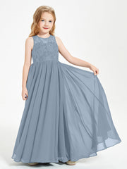 Abiti Damigella Junior Lunghi Top In Pizzo Trasparente Azzurro Polvere