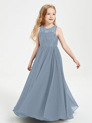 Abiti Damigella Junior Lunghi Top In Pizzo Trasparente Azzurro Polvere