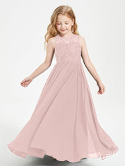 Abiti Damigella Junior Lunghi Top In Pizzo Trasparente Rosa Polvere