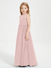 Abiti Damigella Junior Lunghi Top In Pizzo Trasparente Rosa Polvere