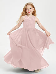 Abiti Damigella Junior Lunghi Top In Pizzo Trasparente Rosa Polvere