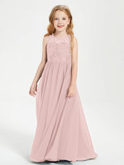 Abiti Damigella Junior Lunghi Top In Pizzo Trasparente Rosa Polvere