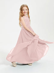 Abiti Damigella Junior Lunghi Top In Pizzo Trasparente Rosa Polvere
