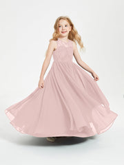 Abiti Damigella Junior Lunghi Top In Pizzo Trasparente Rosa Polvere