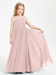 Abiti Damigella Junior Lunghi Top In Pizzo Trasparente Rosa Polvere