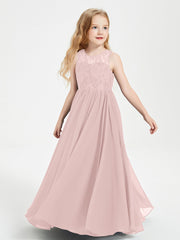 Abiti Damigella Junior Lunghi Top In Pizzo Trasparente Rosa Polvere