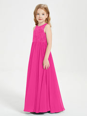 Abiti Damigella Junior Lunghi Top In Pizzo Trasparente Fucsia