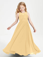 Abiti Damigella Junior Lunghi Top In Pizzo Trasparente Oro