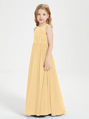 Abiti Damigella Junior Lunghi Top In Pizzo Trasparente Oro