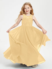 Abiti Damigella Junior Lunghi Top In Pizzo Trasparente Oro