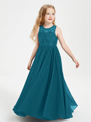 Abiti Damigella Junior Lunghi Top In Pizzo Trasparente Blu Inchiostro