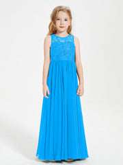 Abiti Damigella Junior Lunghi Top In Pizzo Trasparente Blu Oceano