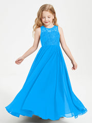 Abiti Damigella Junior Lunghi Top In Pizzo Trasparente Blu Oceano