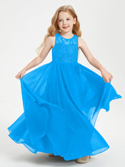 Abiti Damigella Junior Lunghi Top In Pizzo Trasparente Blu Oceano