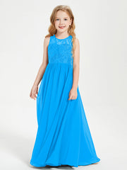 Abiti Damigella Junior Lunghi Top In Pizzo Trasparente Blu Oceano