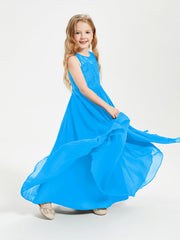 Abiti Damigella Junior Lunghi Top In Pizzo Trasparente Blu Oceano