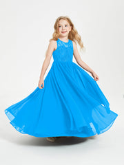 Abiti Damigella Junior Lunghi Top In Pizzo Trasparente Blu Oceano