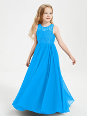Abiti Damigella Junior Lunghi Top In Pizzo Trasparente Blu Oceano
