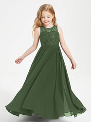 Abiti Damigella Junior Lunghi Top In Pizzo Trasparente Verde Oliva