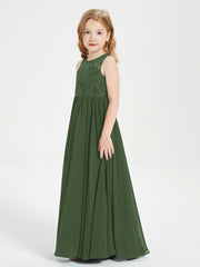 Abiti Damigella Junior Lunghi Top In Pizzo Trasparente Verde Oliva
