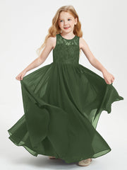 Abiti Damigella Junior Lunghi Top In Pizzo Trasparente Verde Oliva