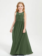 Abiti Damigella Junior Lunghi Top In Pizzo Trasparente Verde Oliva