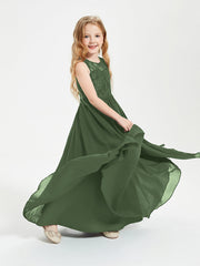 Abiti Damigella Junior Lunghi Top In Pizzo Trasparente Verde Oliva