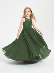 Abiti Damigella Junior Lunghi Top In Pizzo Trasparente Verde Oliva