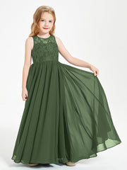Abiti Damigella Junior Lunghi Top In Pizzo Trasparente Verde Oliva
