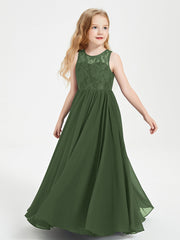 Abiti Damigella Junior Lunghi Top In Pizzo Trasparente Verde Oliva
