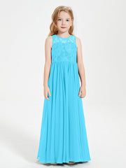 Abiti Damigella Junior Lunghi Top In Pizzo Trasparente Blu Piscina